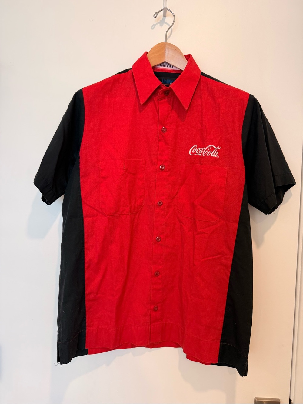 Coca Cola Vintage Red and Black Panel Short Sleeve Button-Down Shirt
